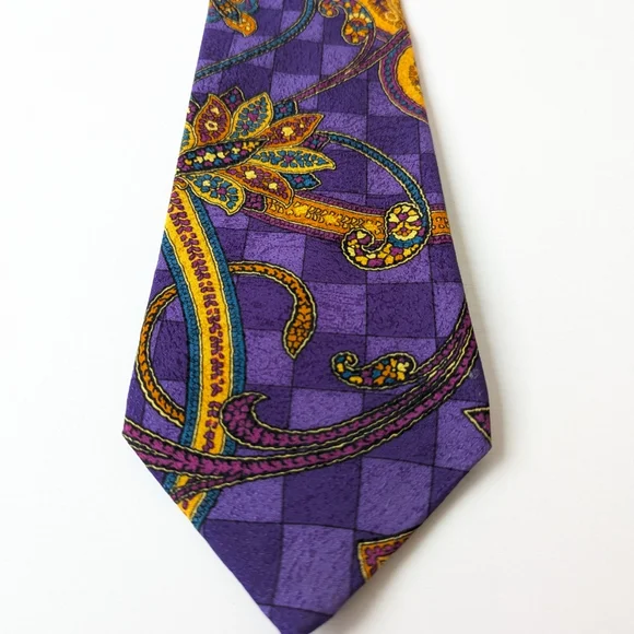 Versace Purple and Yellow Men's Tie - Picture 5 of 13